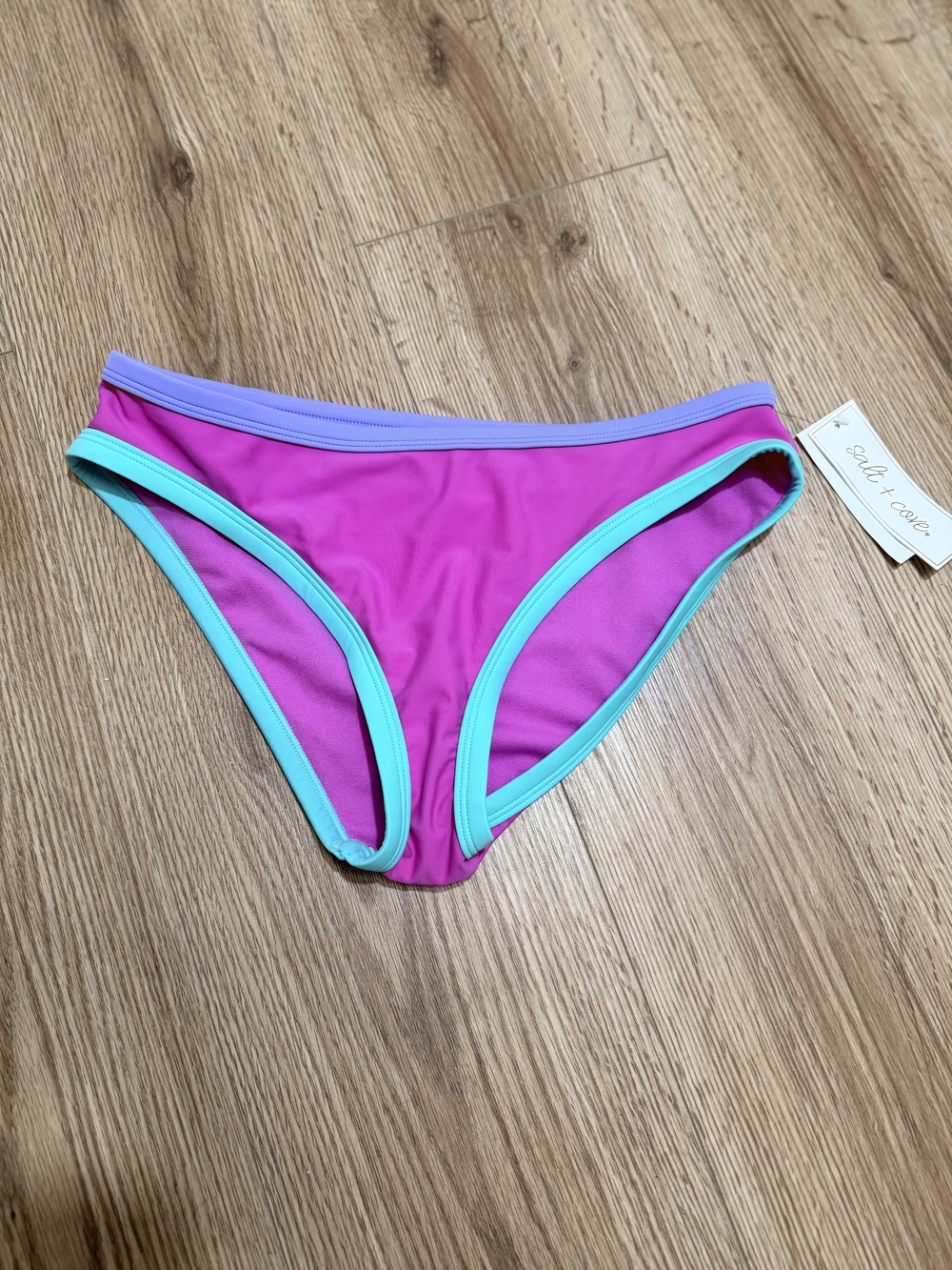 Salt + Cove Magenta Bikini Bottom with Aqua Trim and Lavender Waistband